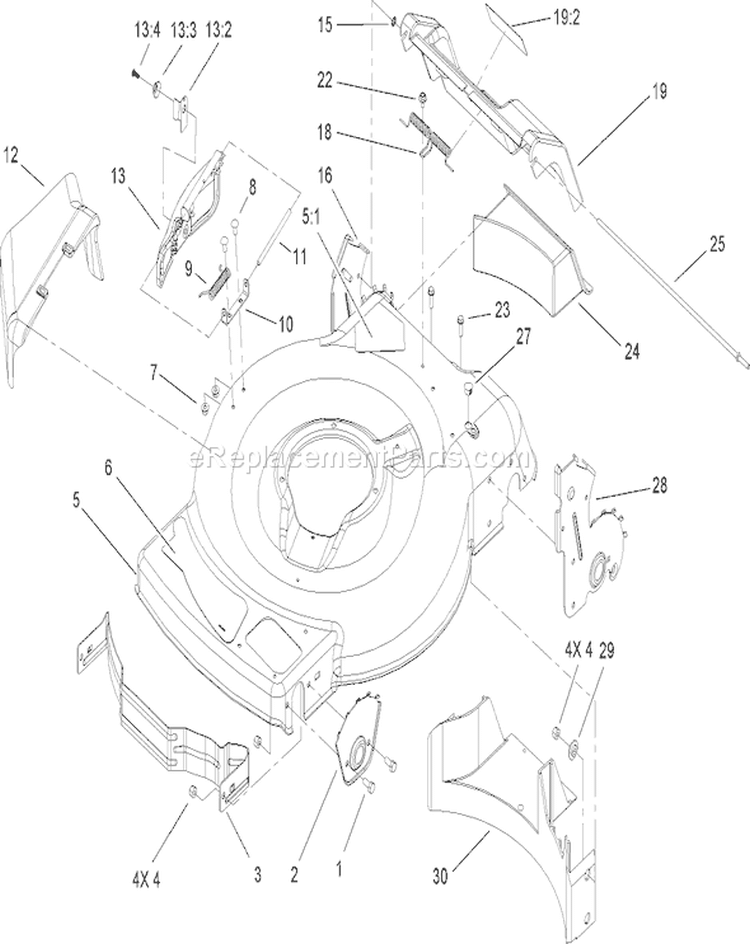 Housing Assembly Diagram and Parts List for 20017 260000001-260999999 - 2006 Toro Lawn Mower