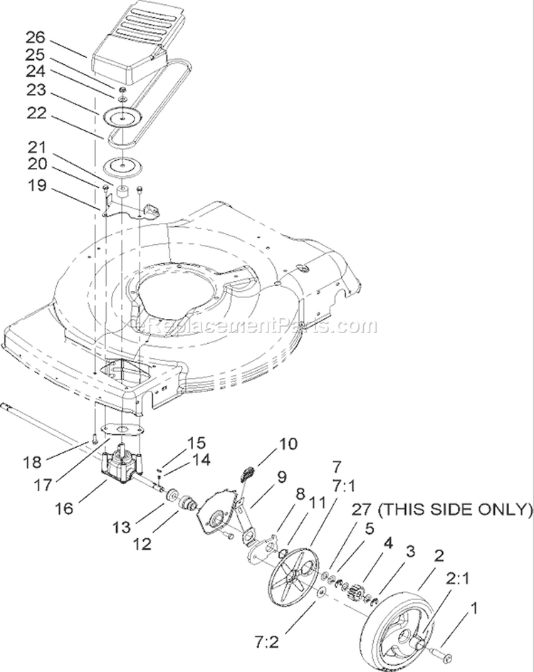 Front Axle and Transmission Assembly Diagram and Parts List for 20071 270000001-270999999 - 2007 Toro Lawn Mower