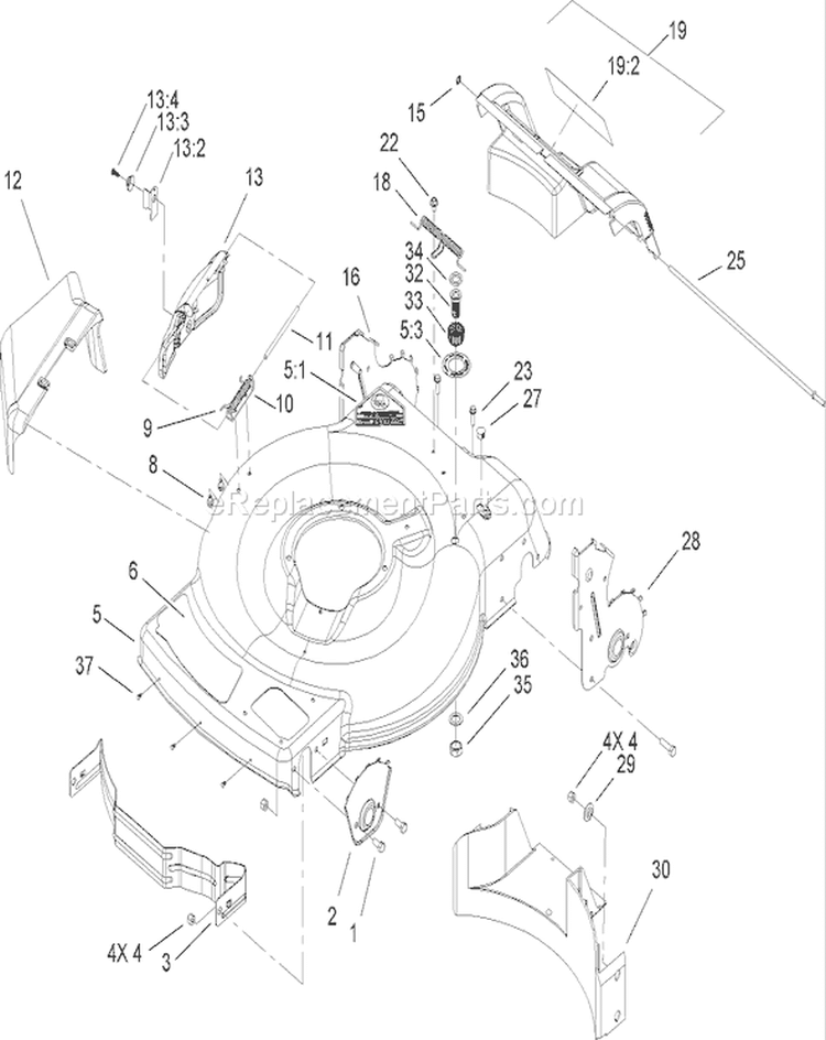Deck, Side Chute and Rear Door Assembly Diagram and Parts List for 20071 270000001-270999999 - 2007 Toro Lawn Mower