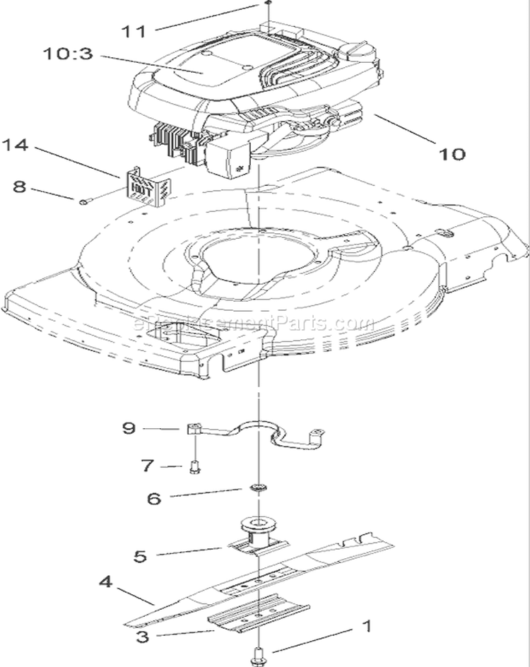 Engine and Blade Assembly Diagram and Parts List for 20072 270000001-270999999 - 2007 Toro Lawn Mower