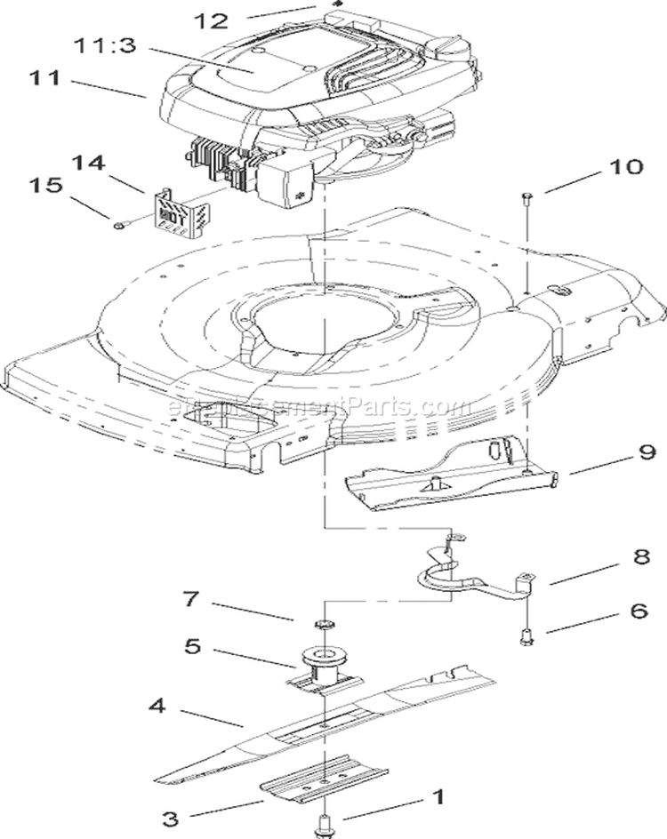Engine and Blade Assembly Diagram and Parts List for 20073 270000001-270999999 - 2007 Toro Lawn Mower
