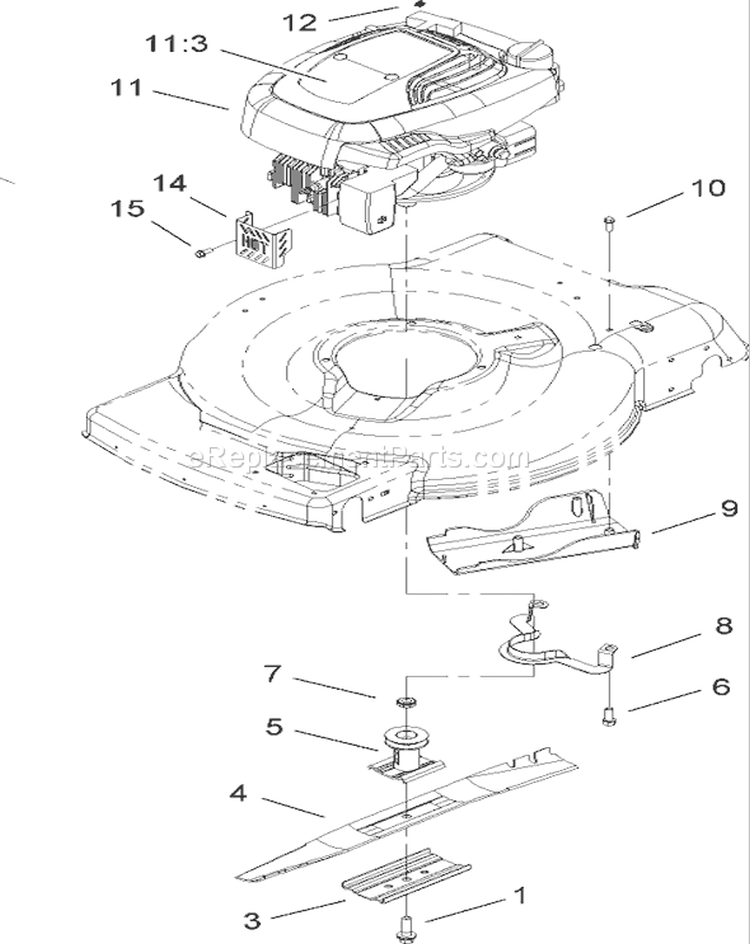 Engine and Blade Assembly Diagram and Parts List for 20074A 270000001-270999999 - 2007 Toro Lawn Mower