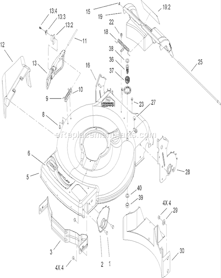 Deck, Side Chute and Rear Door Assembly Diagram and Parts List for 20073 270000001-270999999 - 2007 Toro Lawn Mower