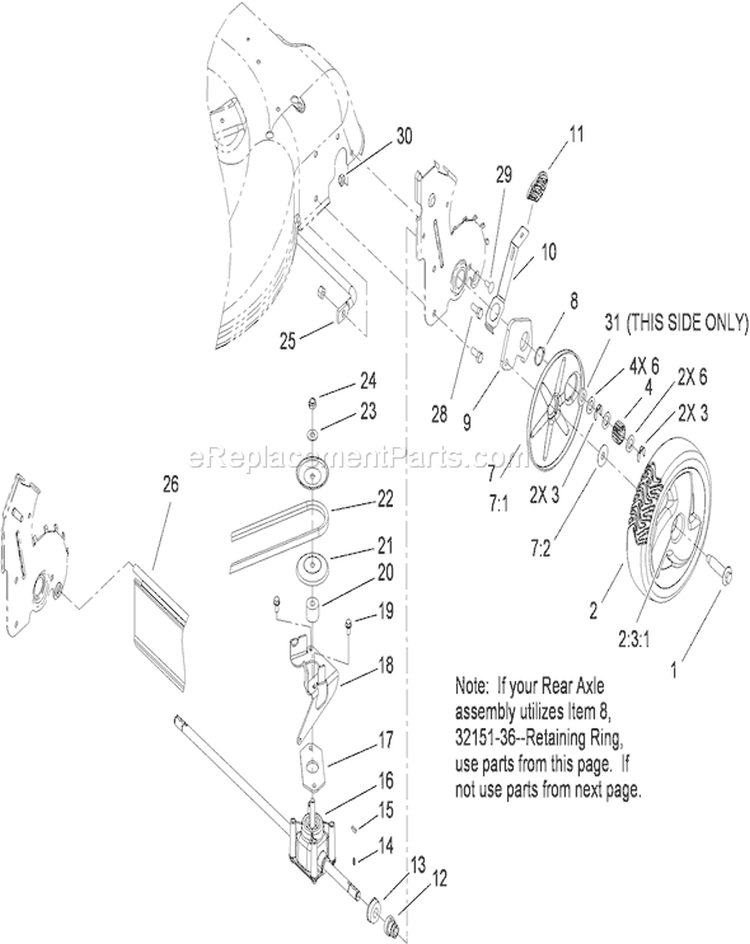 Rear Axle Assembly Diagram and Parts List for 20074A 270000001-270999999 - 2007 Toro Lawn Mower