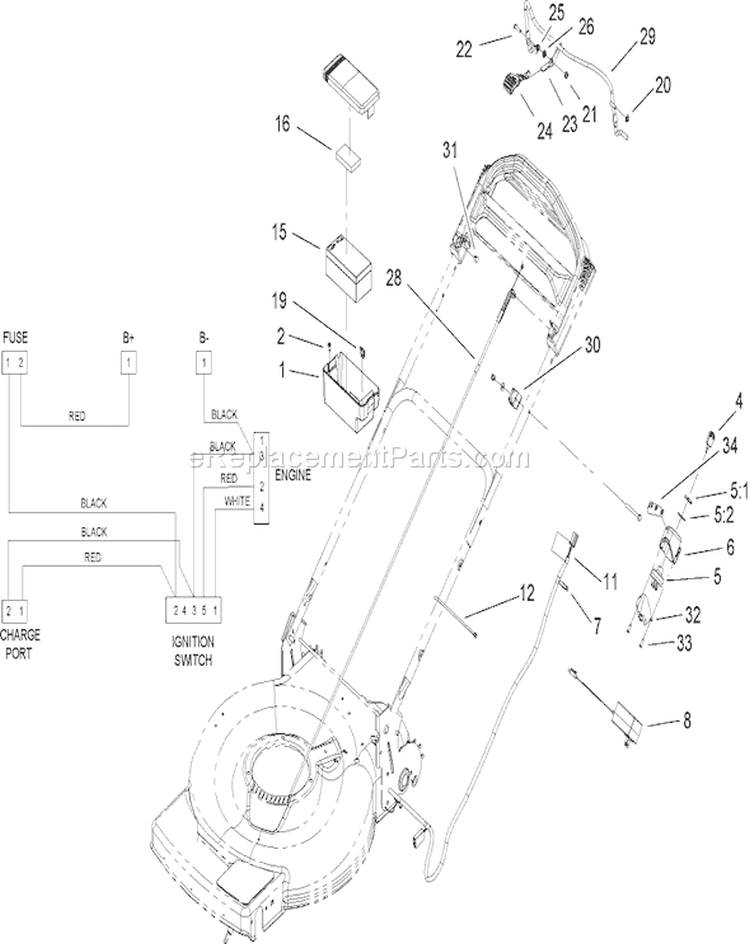 Electric Start Assembly Diagram and Parts List for 20076 270000001-270999999 - 2007 Toro Lawn Mower