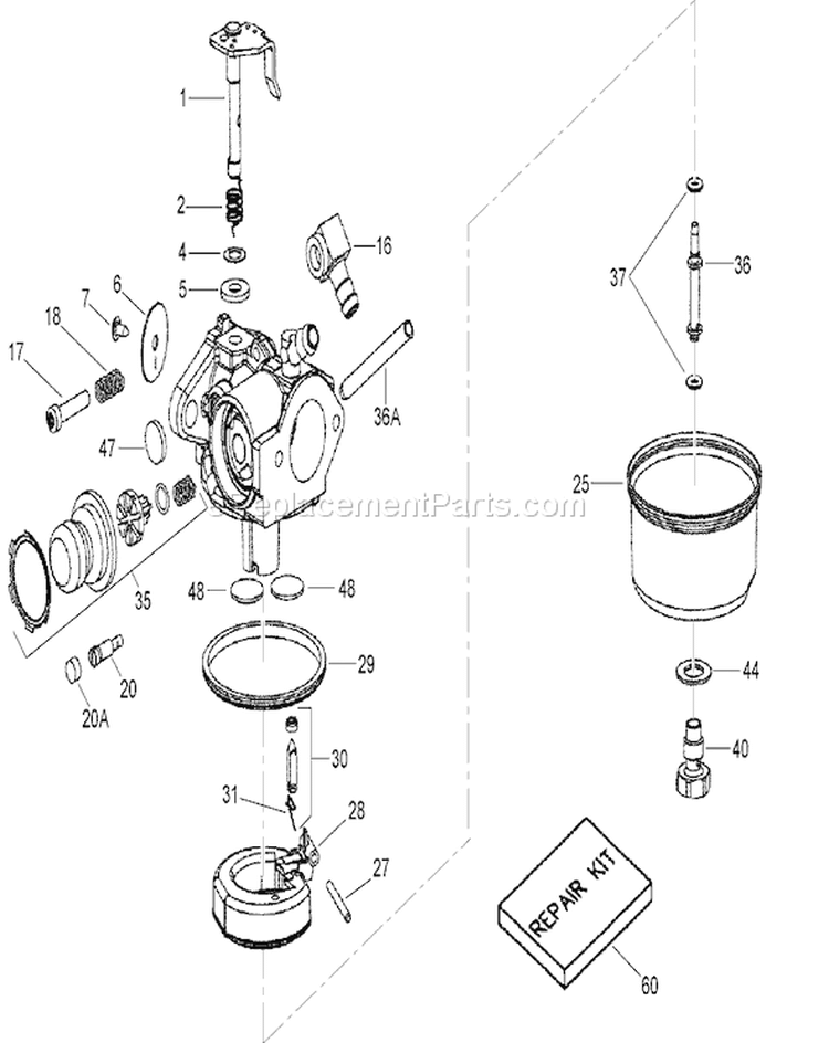 Carburetor Assembly Diagram and Parts List for 20076 270000001-270999999 - 2007 Toro Lawn Mower