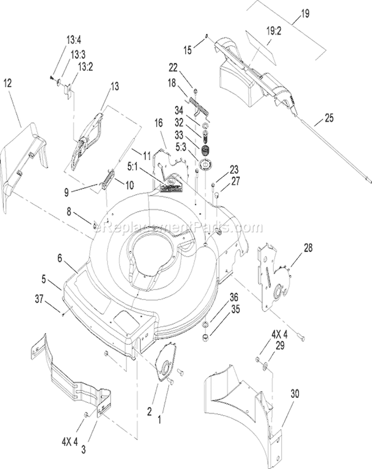 Deck, Side Chute and Rear Door Assembly Diagram and Parts List for 20086 280011042-280999999 - 2008 Toro Lawn Mower