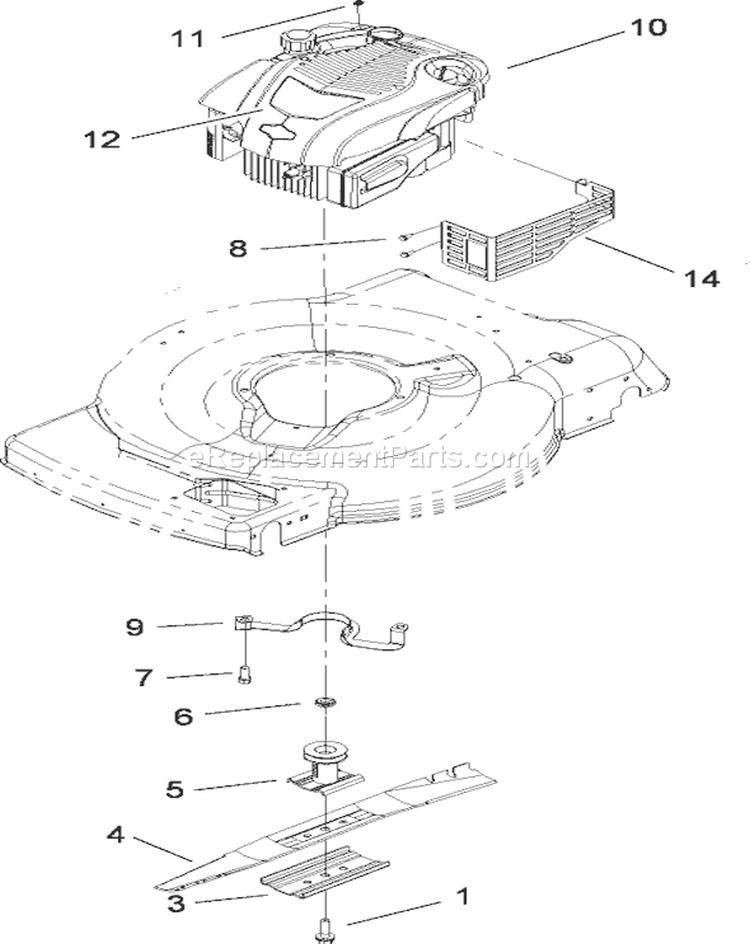 Engine and Blade Assembly Diagram and Parts List for 20086 280011042-280999999 - 2008 Toro Lawn Mower
