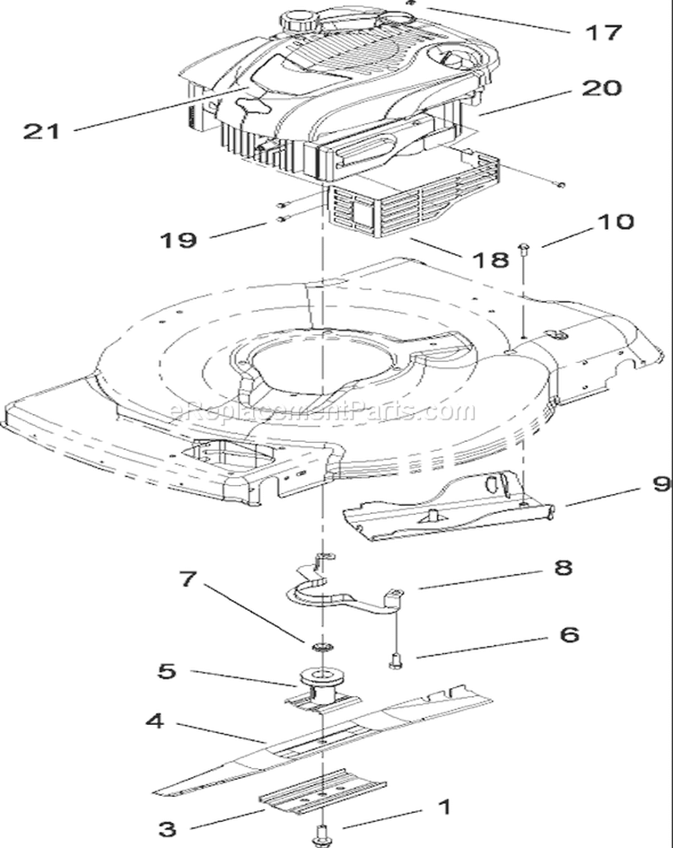 Engine and Blade Assembly Diagram and Parts List for 20089 280000001-280999999 - 2008 Toro Lawn Mower