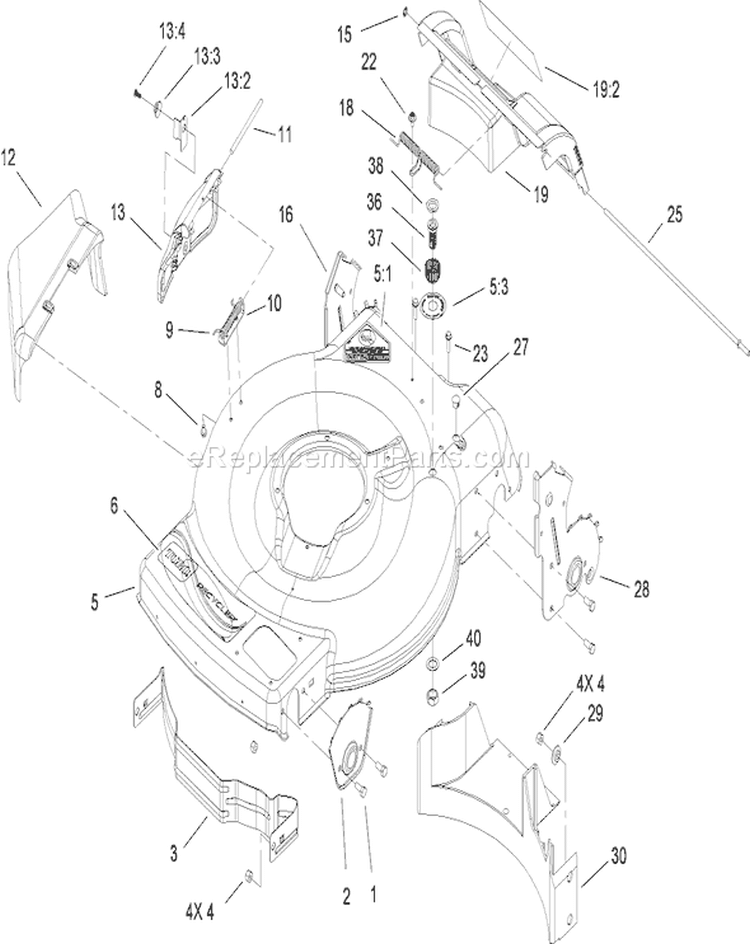 Deck, Side Chute and Rear Door Assembly Diagram and Parts List for 20089 280000001-280999999 - 2008 Toro Lawn Mower