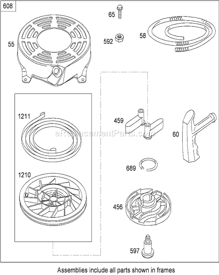 Starter Assembly Diagram and Parts List for 20090C 290000001-290999999 - 2009 Toro Lawn Mower