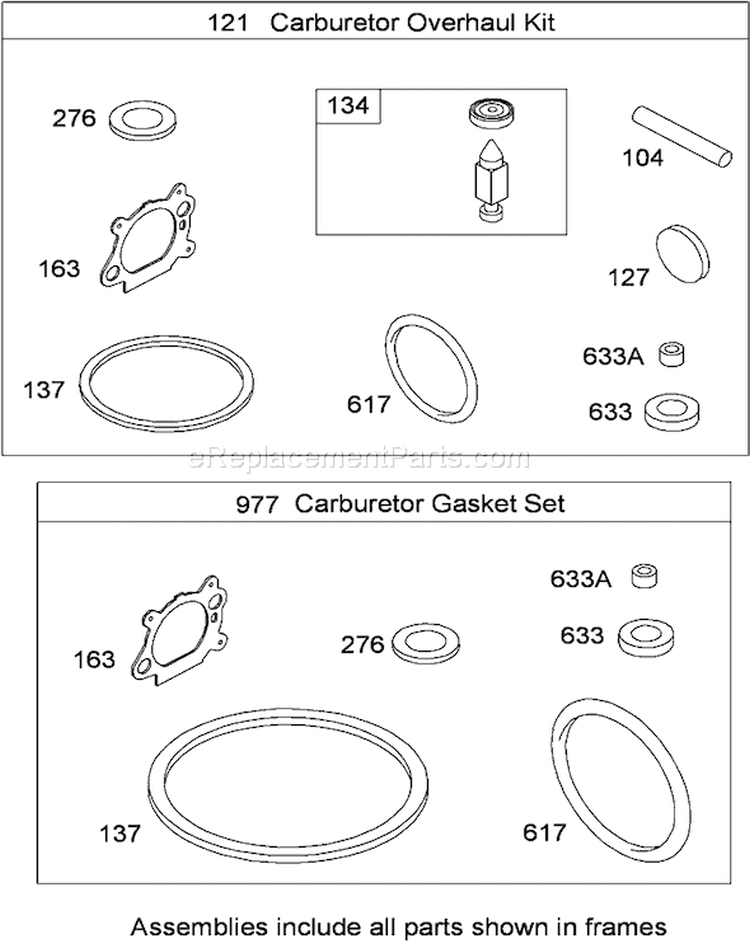 Carburetor Overhaul Kit Diagram and Parts List for 20090C 290000001-290999999 - 2009 Toro Lawn Mower