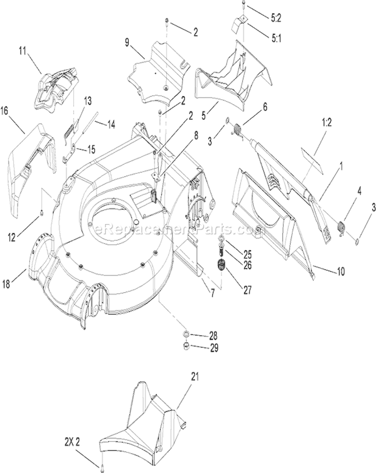 Housing Assembly Diagram and Parts List for 20092 280000001-280999999 - 2008 Toro Lawn Mower