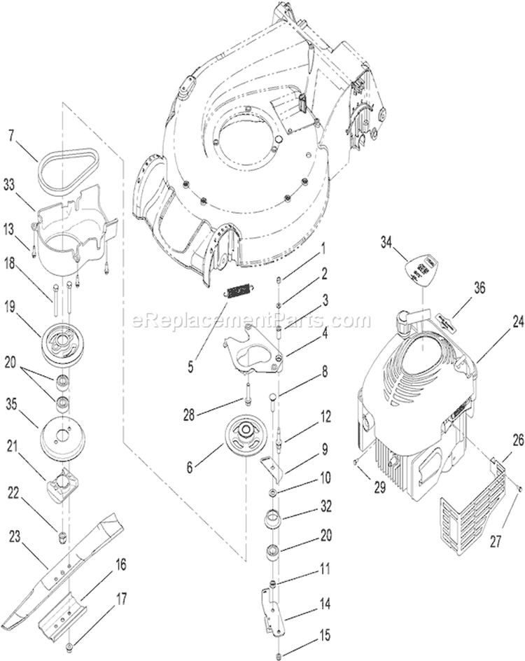 Engine and Blade Assembly Diagram and Parts List for 20093 290000001-290999999 - 2009 Toro Lawn Mower