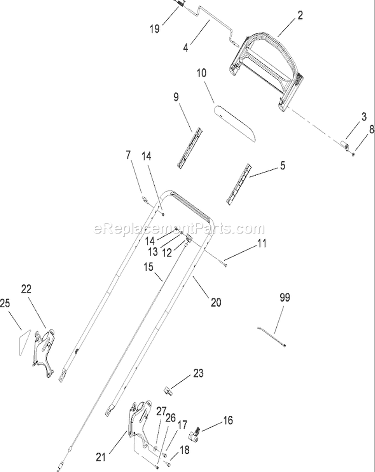 Handle Assembly Diagram and Parts List for 20093 280000001-280999999 - 2008 Toro Lawn Mower
