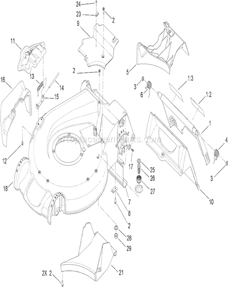 Deck Housing and Rear Door Assembly Diagram and Parts List for 20093C 290000001-290999999 - 2009 Toro Lawn Mower