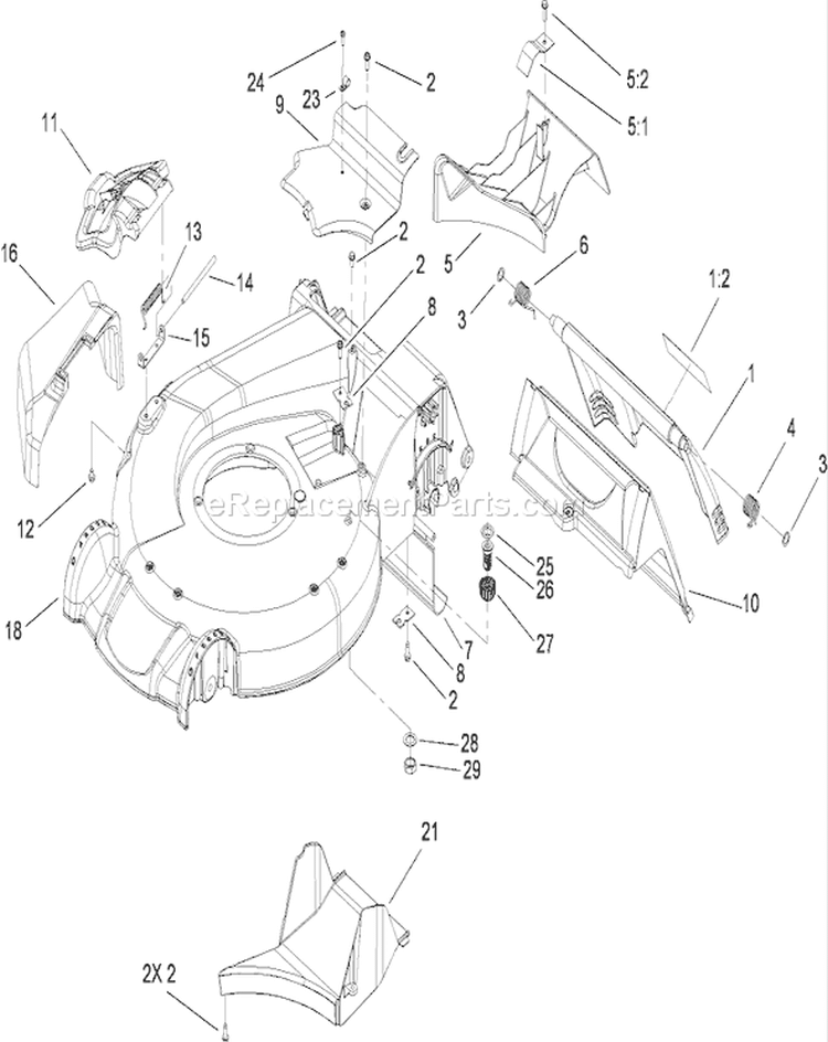 Housing Assembly Diagram and Parts List for 20093 280000001-280999999 - 2008 Toro Lawn Mower