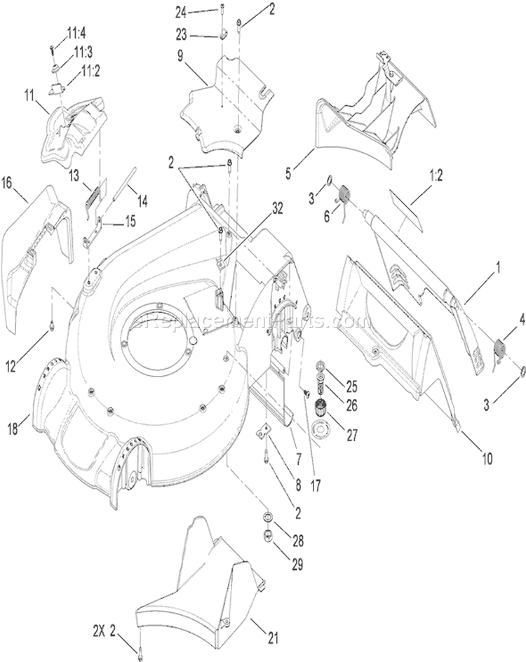 Deck Housing and Rear Door Assembly Diagram and Parts List for 20093 290000001-290999999 - 2009 Toro Lawn Mower