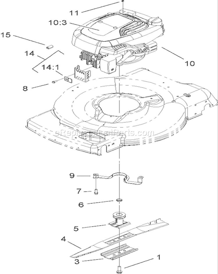 Engine and Blade Assembly Diagram and Parts List for 20094 270000001-270999999 - 2007 Toro Lawn Mower