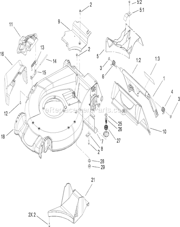 Housing Assembly Diagram and Parts List for 20095C 280000001-280999999 - 2008 Toro Lawn Mower