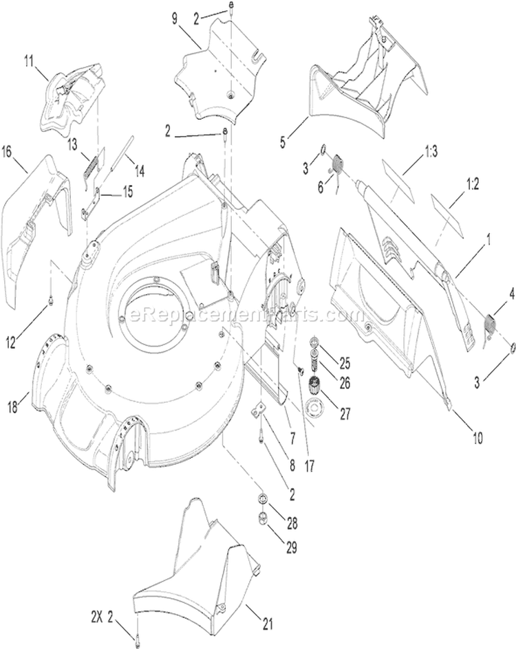 Deck Housing and Rear Door Assembly Diagram and Parts List for 20092C 290000001-290999999 - 2009 Toro Lawn Mower