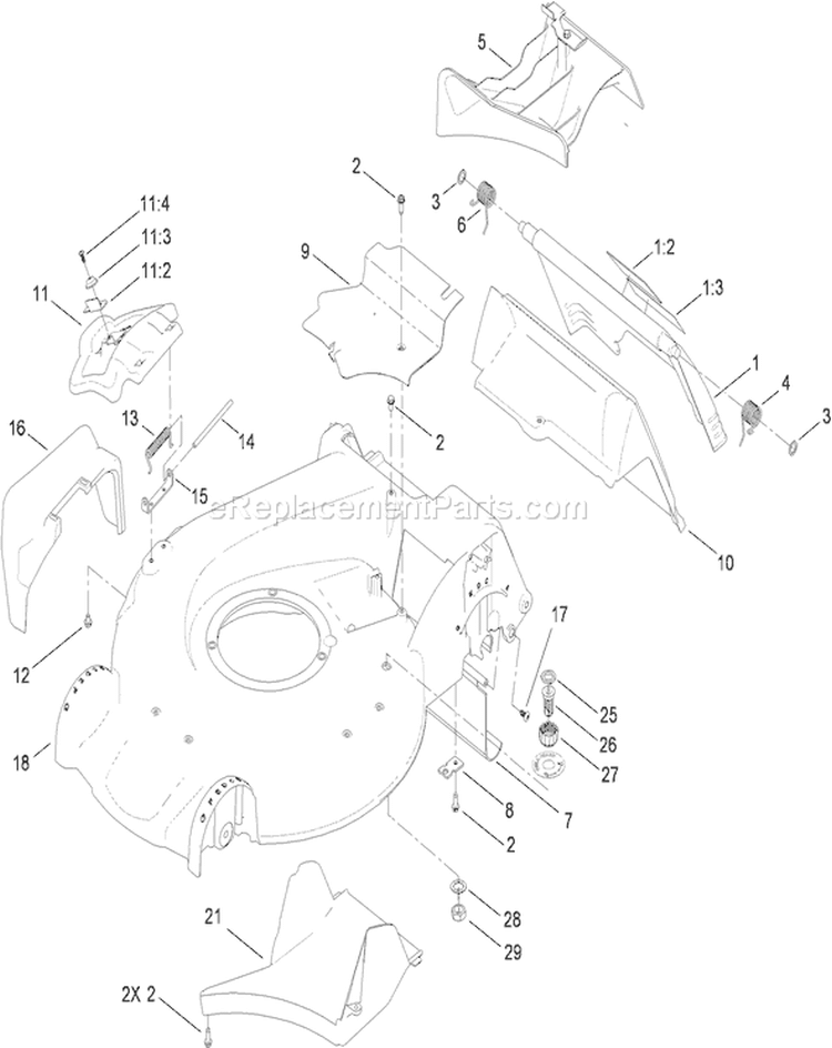 Housing and Rear Door Assembly Diagram and Parts List for 20092C 310000001-310999999 - 2010 Toro Lawn Mower