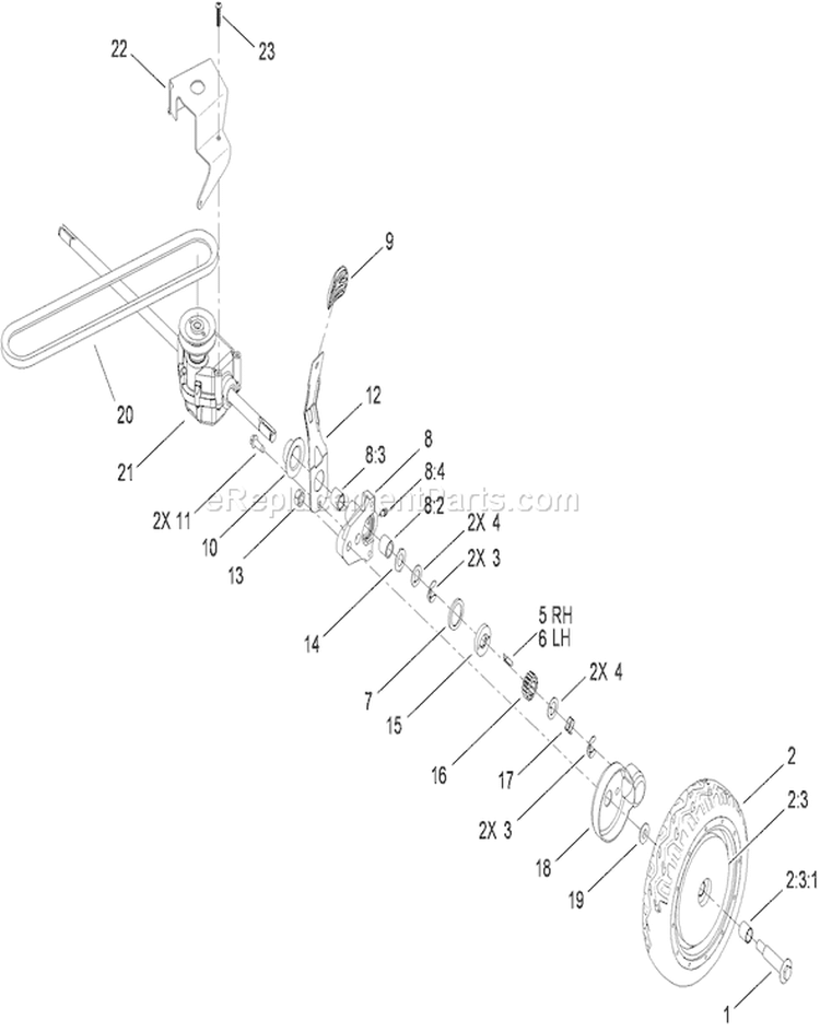 Transmission Assembly Diagram and Parts List for 20095 310000001-310004268 - 2010 Toro Lawn Mower
