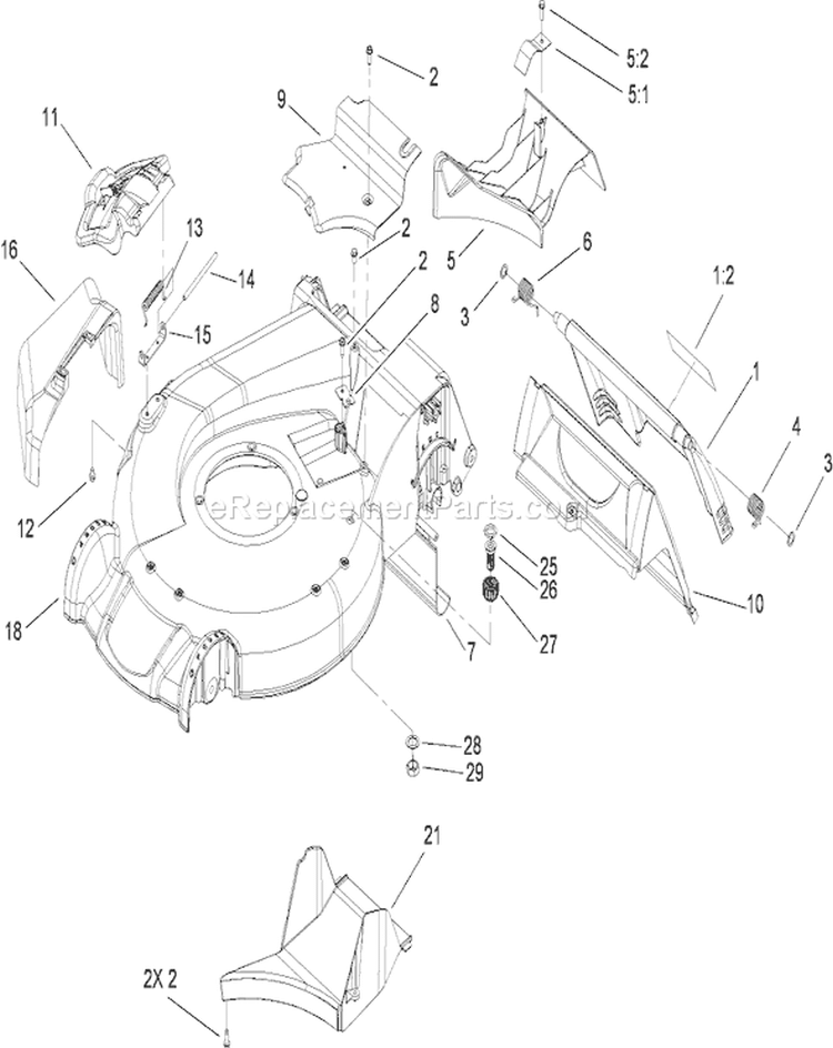 Housing Assembly Diagram and Parts List for 20095 280000001-280999999 - 2008 Toro Lawn Mower