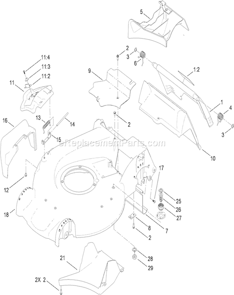 Housing and Rear Door Assembly Diagram and Parts List for 20095 310000001-310004268 - 2010 Toro Lawn Mower