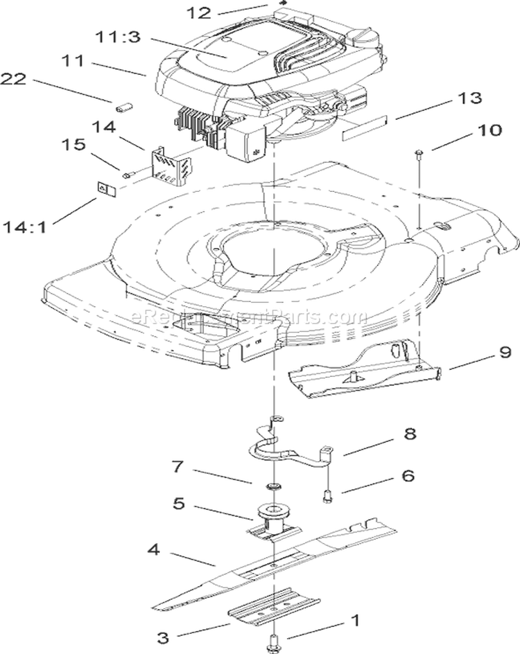 Engine and Blade Assembly Diagram and Parts List for 20096 270000001-270999999 - 2007 Toro Lawn Mower