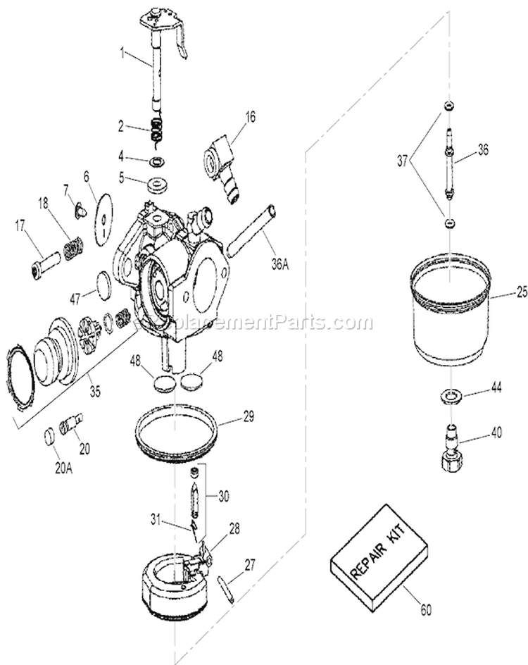 Carburetor Assembly Diagram and Parts List for 20074A 270000001-270999999 - 2007 Toro Lawn Mower