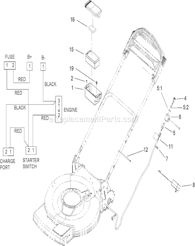 Electrical Assembly Diagram and Parts List for 20074A 270000001-270999999 - 2007 Toro Lawn Mower