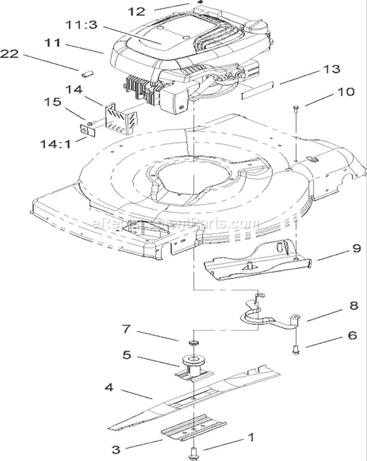 Engine and Blade Assembly Diagram and Parts List for 20098 270000001-270999999 - 2007 Toro Lawn Mower