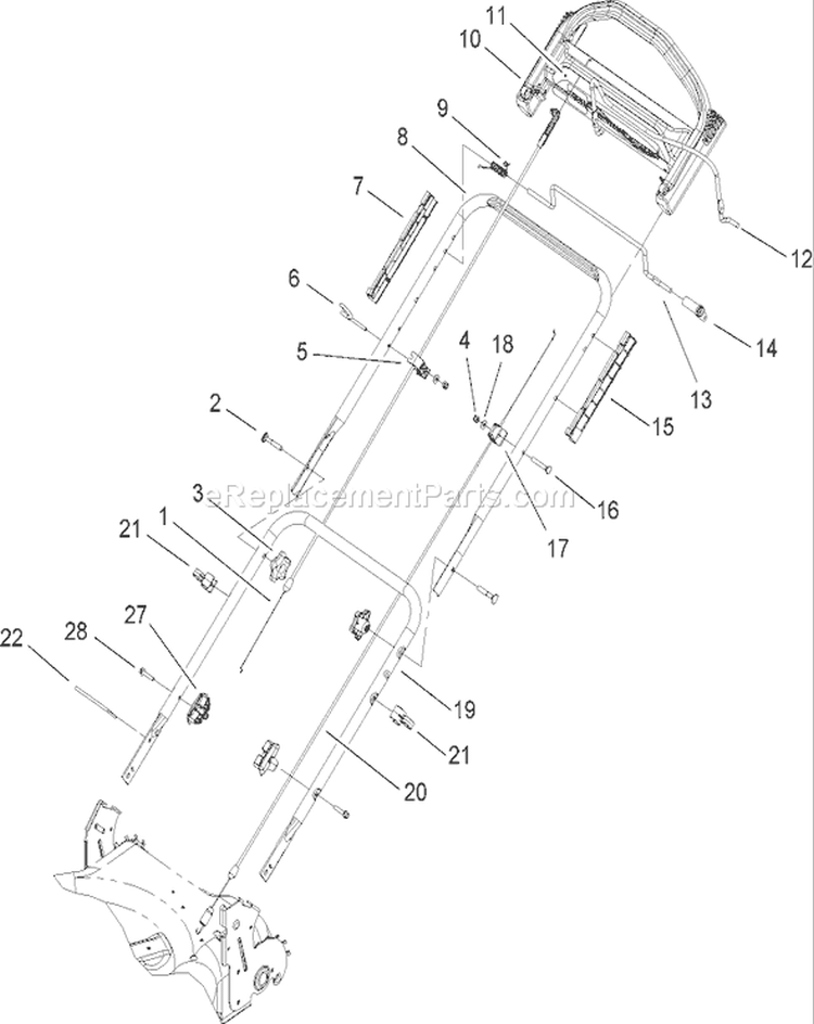 Handle Assembly Diagram and Parts List for 20074A 270000001-270999999 - 2007 Toro Lawn Mower