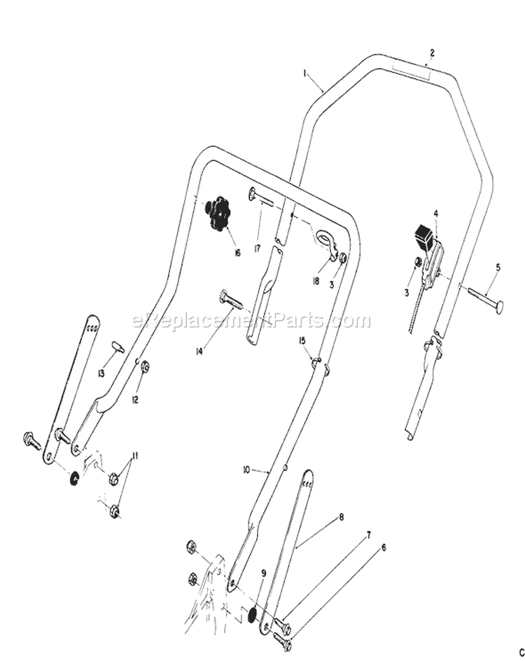 Handle Assembly Diagram and Parts List for 20103 1000001-1999999 - 1991 Toro Lawn Mower