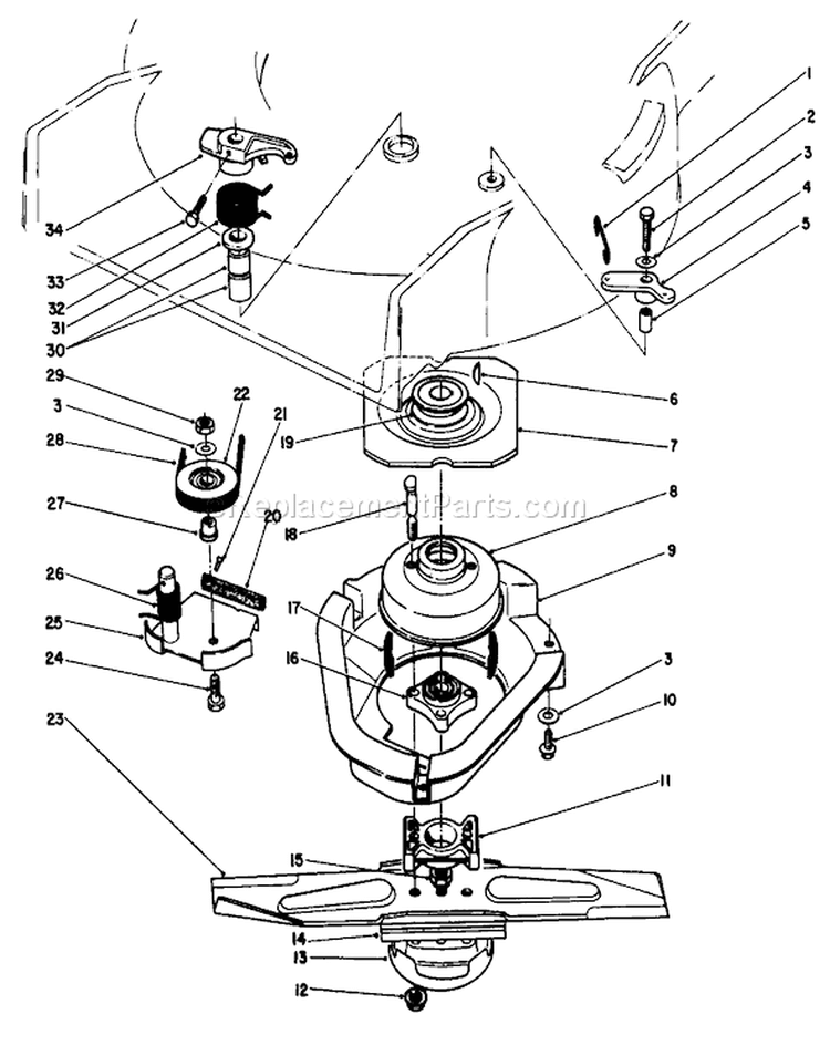 Blade Brake Clutch Assembly Diagram and Parts List for 20106 1000001-1999999 - 1991 Toro Lawn Mower