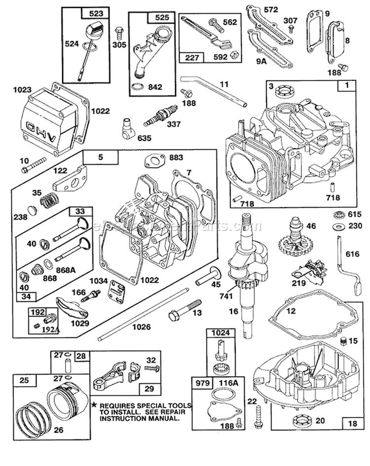 Engine Diagram and Parts List for 20107 1000001-1999999 - 1991 Toro Lawn Mower