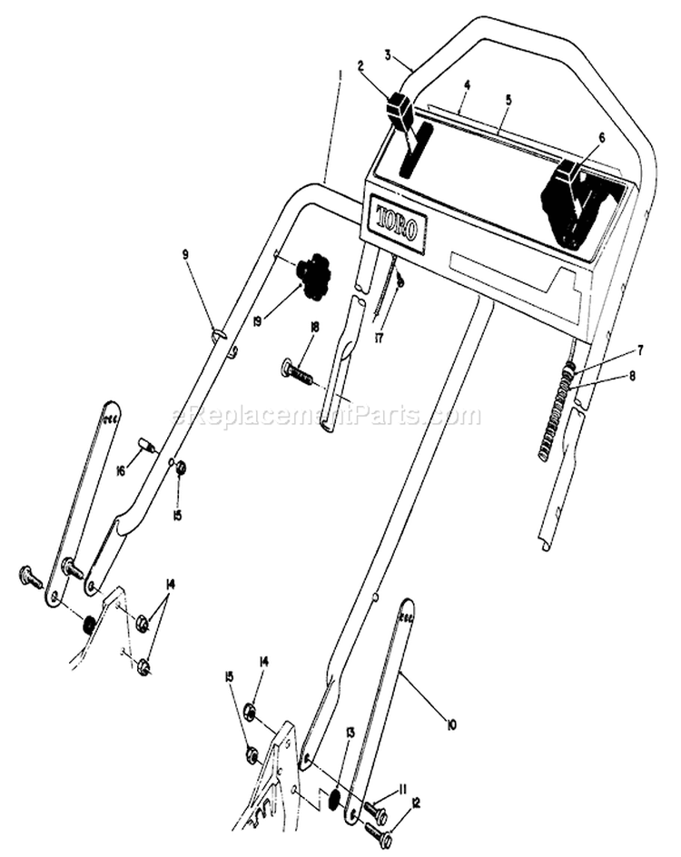 Handle Assembly Diagram and Parts List for 20107 1000001-1999999 - 1991 Toro Lawn Mower