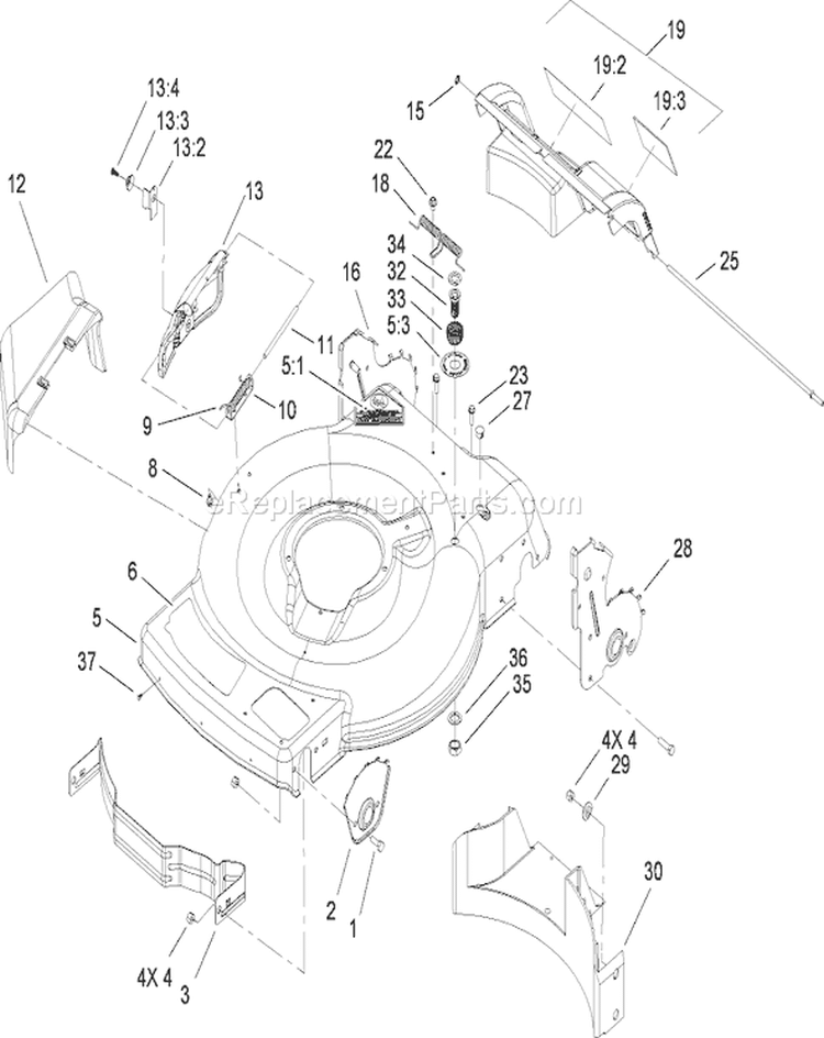 Deck, Side Chute and Rear Door Assembly Diagram and Parts List for 20110 290000001-290999999 - 2009 Toro Lawn Mower