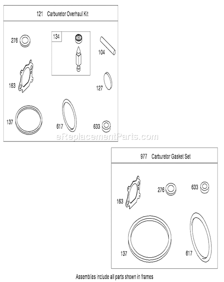 Carburetor Overhaul Kit Diagram and Parts List for 20110 290000001-290999999 - 2009 Toro Lawn Mower