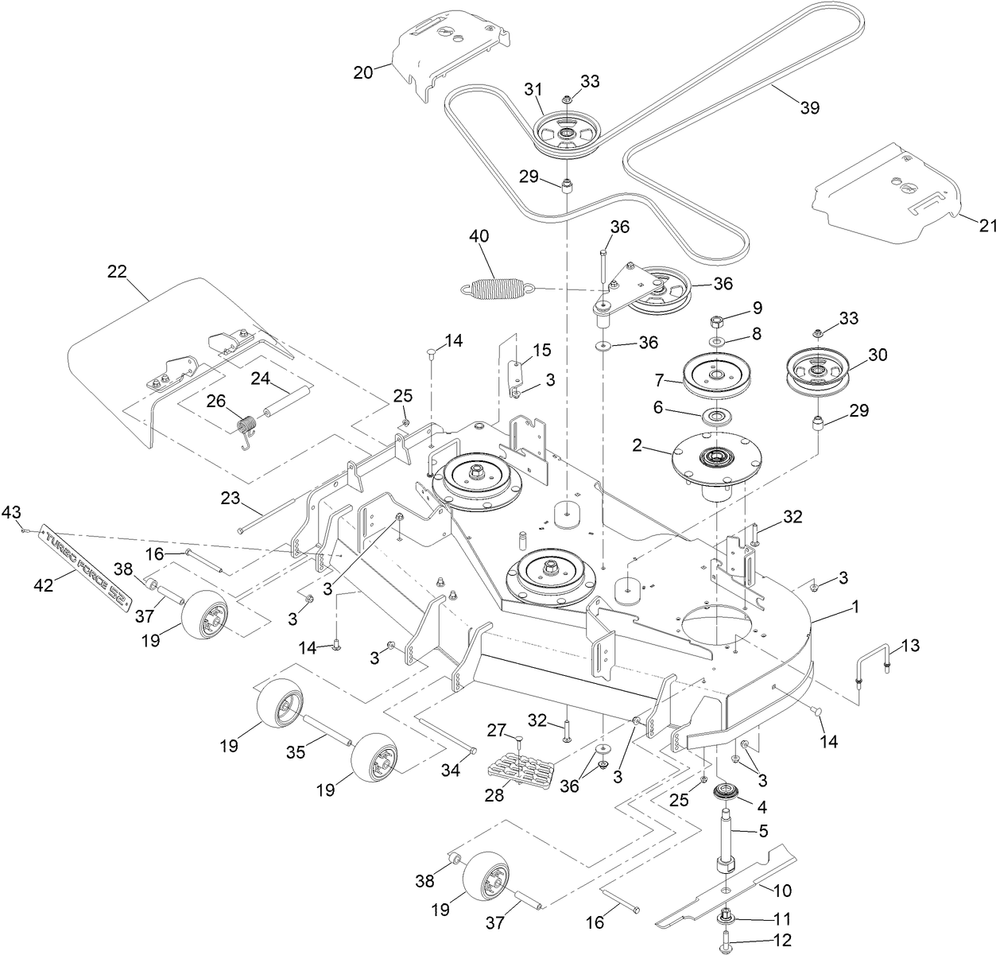 Deck Assembly Diagram and Parts List for 74002 414300000 - 999999999 Toro Lawn Tractor