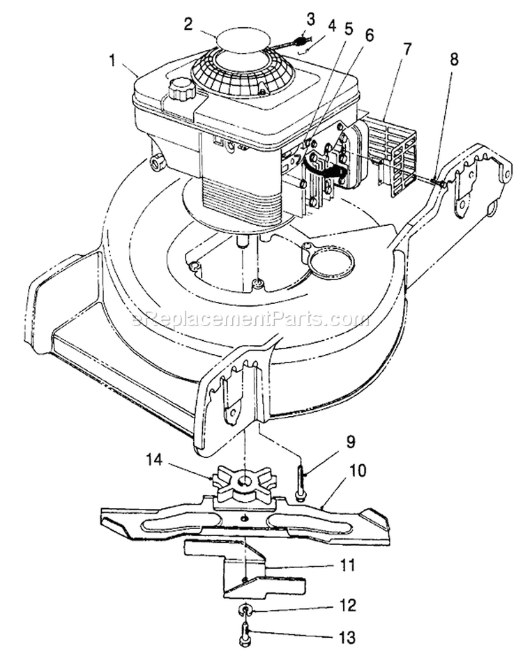 Engine Assembly Diagram and Parts List for 20183B 4900001-4999999 - 1994 Toro Lawn Mower
