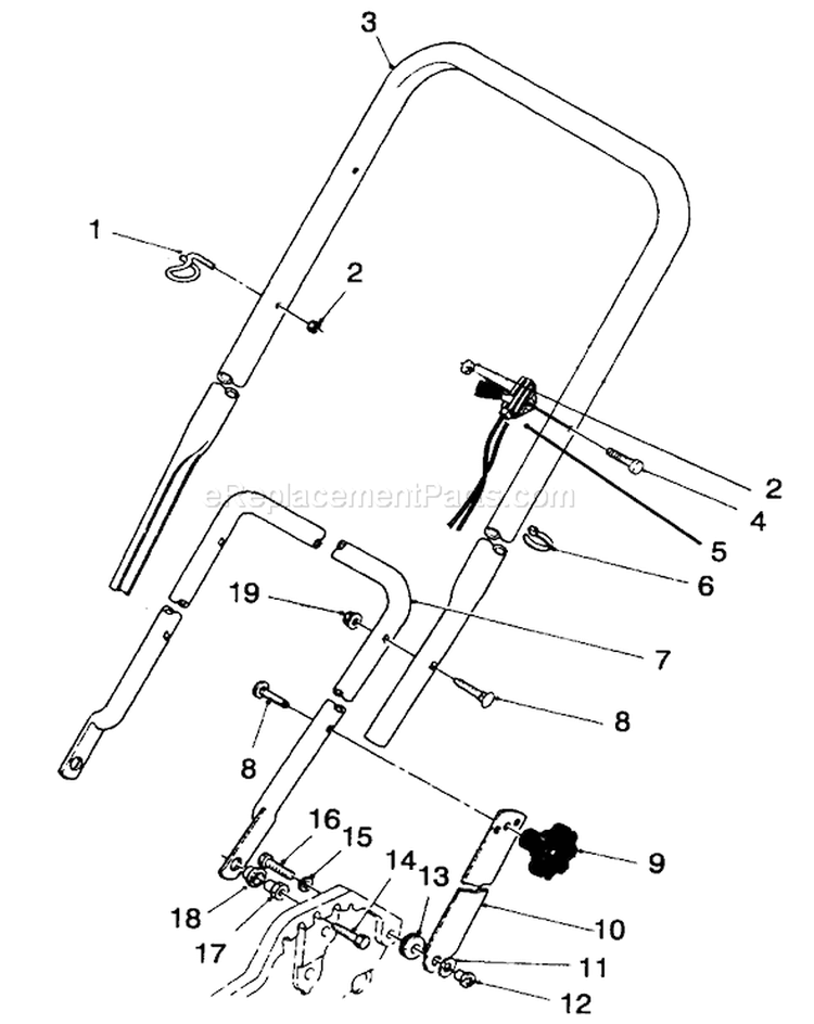 Handle & Throttle Control Assembly Diagram and Parts List for 20183B 4900001-4999999 - 1994 Toro Lawn Mower