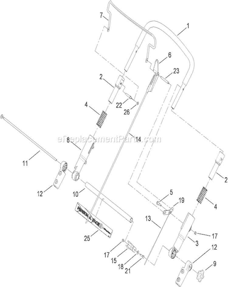 Upper Handle Assembly Diagram and Parts List for 20192 290000001-290999999 - 2009 Toro Lawn Mower