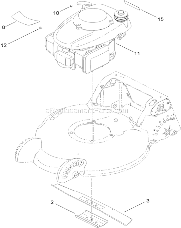 Engine and Blade Assembly Diagram and Parts List for 20197 310000001-310999999 - 2010 Toro Lawn Mower