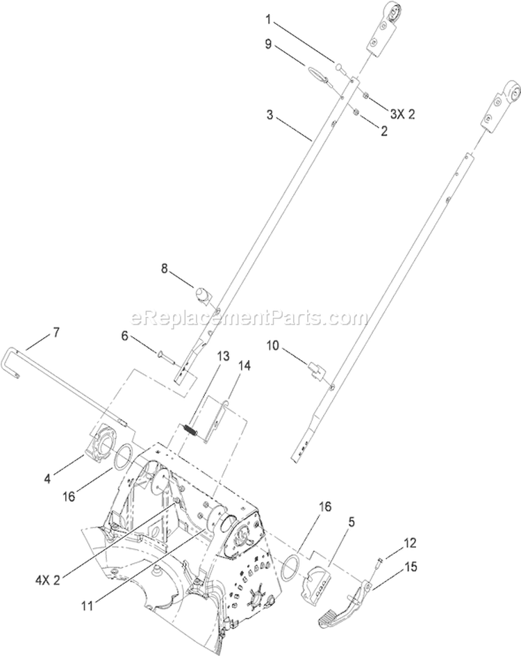 Lower Handle Assembly Diagram and Parts List for 20197 310000001-310999999 - 2010 Toro Lawn Mower