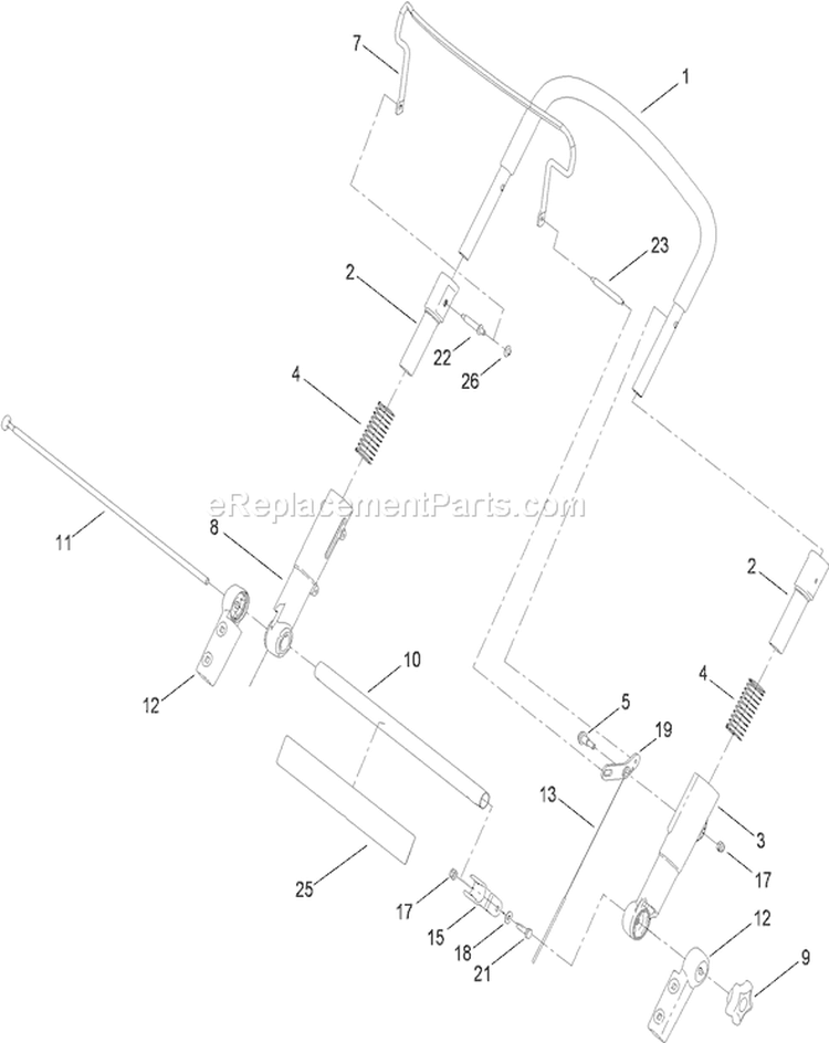 Upper Handle Assembly Diagram and Parts List for 20197 310000001-310999999 - 2010 Toro Lawn Mower