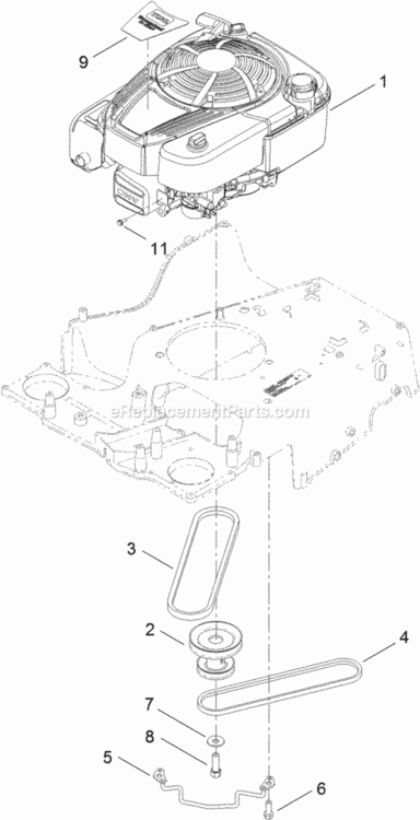 Engine_And_Pulley_Assembly Diagram and Parts List for 20199 312017873 - 312999999 Toro Lawn Mower