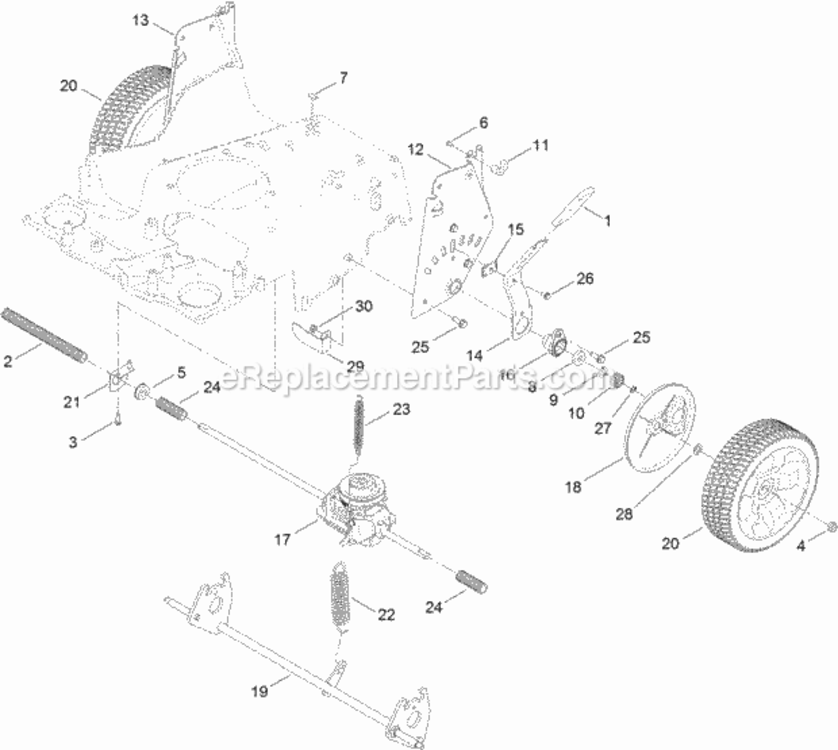 Transmission_Rear_Wheel_And_Height-Of-Cut_Assembly Diagram and Parts List for 20200 312000001 - 312008661 Toro Lawn Mower