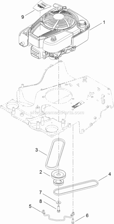 Engine_And_Pulley_Assembly Diagram and Parts List for 20200 312008662 - 312999999 Toro Lawn Mower